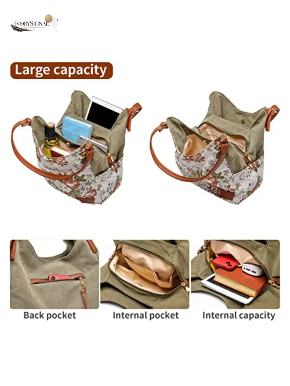 Canvas Hobo Purse with Multi Pockets, Embroidery Ethnic Design, Top Handle